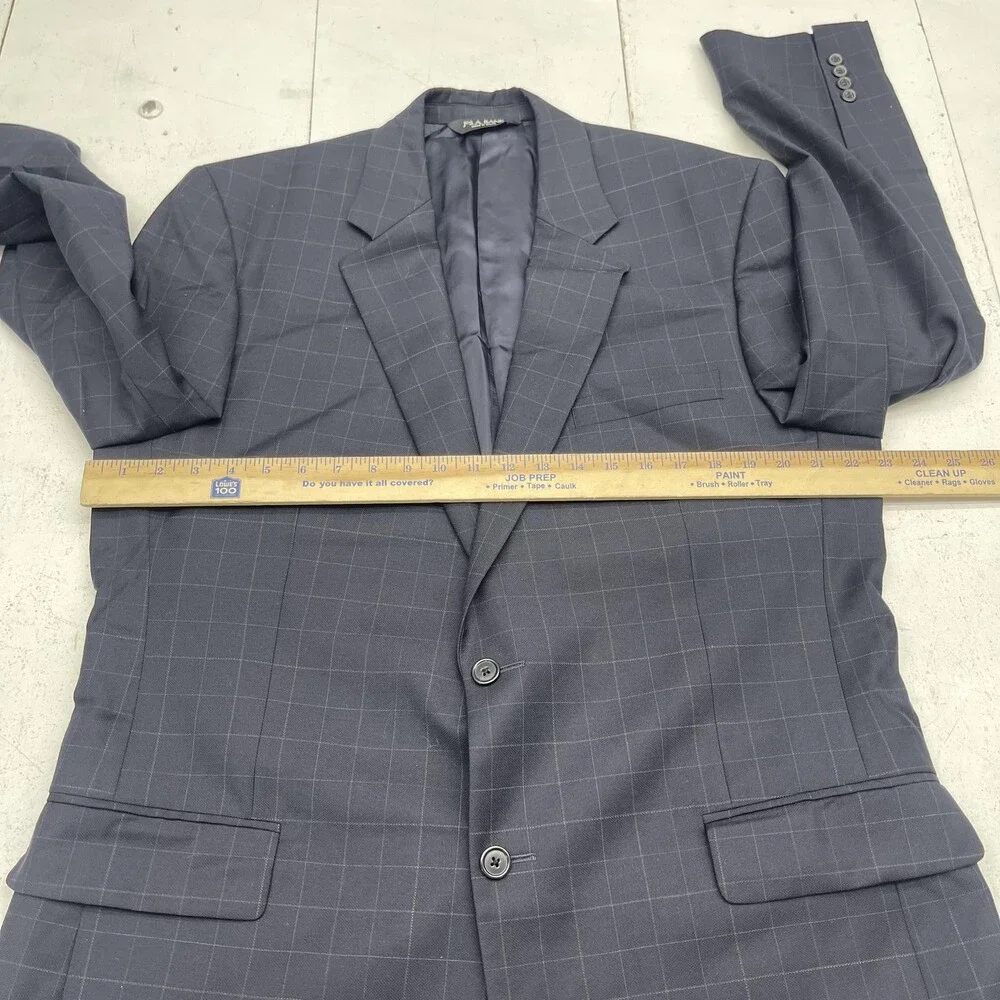 Jos A Bank Signature Collection Blazer Mens 46L Navy Windowpane Wool Jacket - Picture 7 of 9